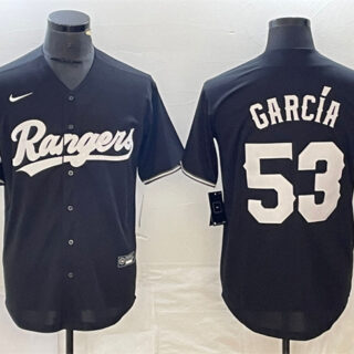 Men's Texas Rangers #53 Adolis Garc??a Black Cool Base Stitched Baseball Jersey