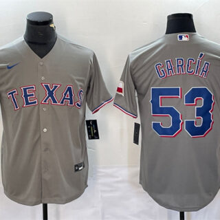 Men's Texas Rangers #53 Adolis Garc??a Grey With Patch Cool Base Stitched Baseball Jersey