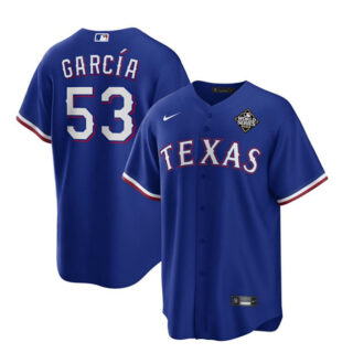 Men's Texas Rangers #53 Adolis Garc??a Royal 2023 World Series Stitched Baseball Jersey