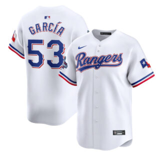 Men's Texas Rangers #53 Adolis Garc??a White 2023 World Series Champions Stitched Baseball Jersey