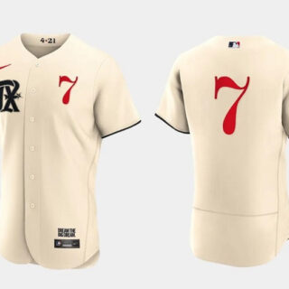 Men's Texas Rangers #7 Ivan Rodriguez Cream 2023 City Connect Flex Base Stitched Baseball Jersey