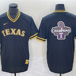 Men's Texas Rangers Black 2023 World Series Champions Big Logo Cool Base Stitched Baseball Jersey