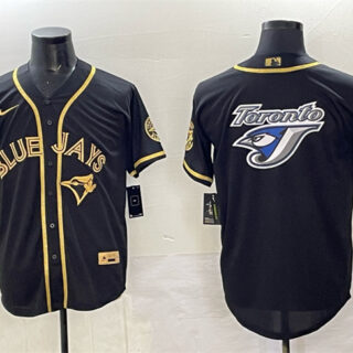 Men's Toronto Blue Jays Team Big Logo Black Gold Cool Base Stitched Jersey