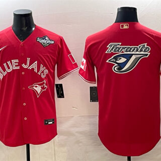 Men's Toronto Blue Jays Team Big Logo Red 2025 World Series Home Cool Base Stitched Baseball Jersey