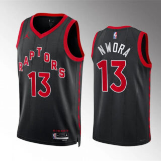 Men's Toronto Raptors #13 Jordan Nwora Black Statement Edition Stitched Basketball Jersey