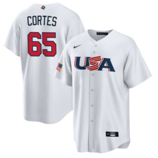 Men's USA Baseball #65 Nestor Cort??s Jr. 2023 White World Baseball Classic Replica Stitched Jersey