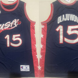 Men's USA Basketball #15 Hakeem Olajuwon Navy Stitched Jersey
