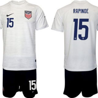 Men's United States #15 Rapinoe White Home Soccer Jersey Suit