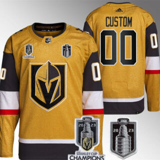 Men's Vegas Golden Knights Custom Gold 2023 Stanley Cup Final And Champions Patch Stitched Jersey