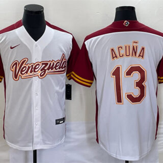 Men's Venezuela Baseball #13 Ronald Acu?a Jr. 2023 White World Baseball Classic Stitched Jerseys