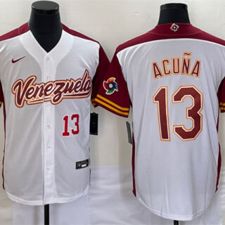 Men's Venezuela Baseball #13 Ronald Acu?a Jr. 2023 White World Baseball Classic With Patch Stitched Jersey