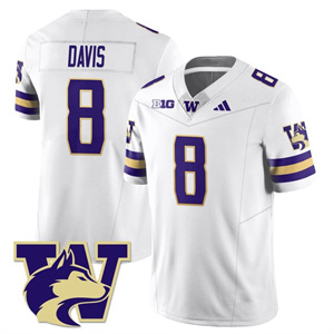 Men's Washington Husky Football 2025 Vapor Limited White Jersey All Stitched #8 Tacario Davis