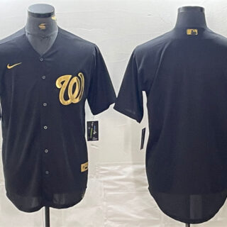 Men's Washington Nationals Blank Black Logo Cool Base Stitched Baseball Jersey