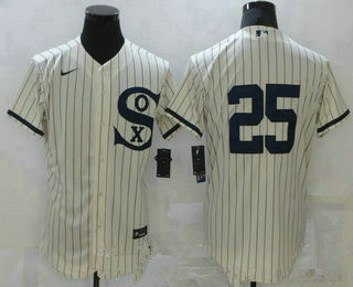 Men's chicago white sox #25 andrew vaughn 2021 cream navy field of dreams flex base stitched Jerseys
