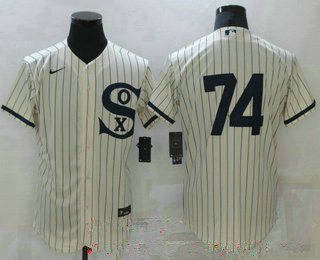 Men's chicago white sox #74 eloy jimenez 2021 cream navy field of dreams flex base stitched Jerseys
