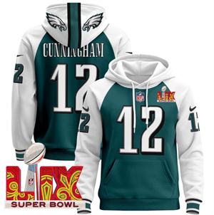 Men's Philadelphia Eagles Super Bowl LIX Patch Pullover Hoodie Midnight Green Randall Cunningham 12
