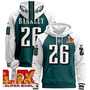 Men's Philadelphia Eagles Super Bowl LIX Patch Pullover Hoodie Midnight Green Randall Saquon Barkley26