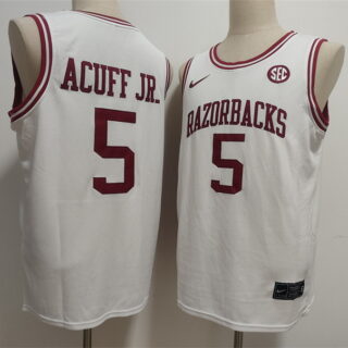 Men's Arkansas Razorbacks #5 Darius Acuff Jr. White Stitched Football Jersey
