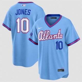 Men's Atlanta Braves #10 Chipper Jones Powder Blue 2026 City Connect Stadium Stitched Baseball Jersey