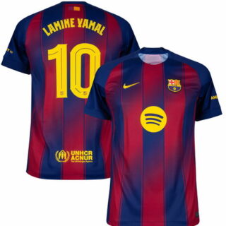 Men's Barcelona #10 Lamine Yamal Navy Red 2025 26 Home Soccer Jersey