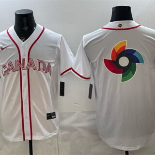 Men's Canada Baseball White 2026 World Baseball Classic Big Logo Home Stadium Stitched Jersey
