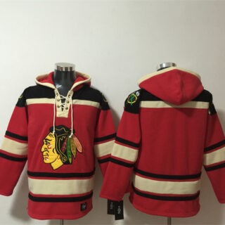 Men's Chicago Blackhawks Blank Red Lace-Up Pullover Hoodie