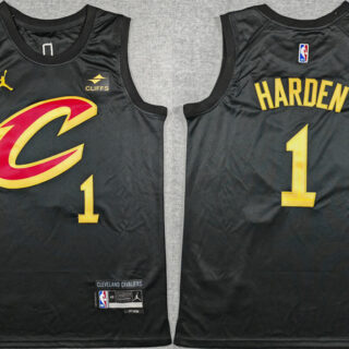 Men's Cleveland Cavaliers #1 James Harden Black 2026 Statement Edition Stitched Jersey