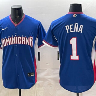 Men's Dominican Republic Baseball #1 Jeremy Pena Royal 2026 World Baseball Classic Road Stadium Stitched Jersey