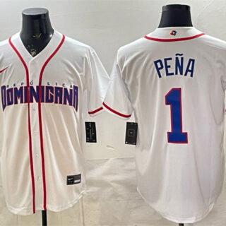 Men's Dominican Republic Baseball #1 Jeremy Pena White 2026 World Baseball Classic Home Stadium Stitched Jersey