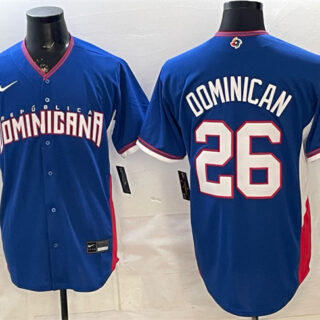 Men's Dominican Republic Baseball #26 Dominican Royal 2026 World Baseball Classic Road Stadium Stitched Jersey