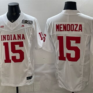 Men's Indiana Hoosiers #15 Fernando Mendoza White F.U.S.E. 2026 Patch Stitched Football Jersey