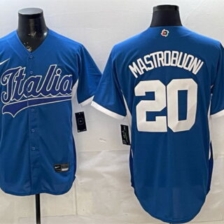 Men's Italy Baseball #20 Miles Mastrobuoni Blue 2026 World Baseball Classic Home Stadium Stitched Jersey