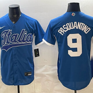 Men's Italy Baseball #9 Vinnie Pasquantino Blue 2026 World Baseball Classic Home Stadium Stitched Jersey
