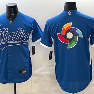Men's Italy Baseball Blue 2026 World Baseball Classic Big Logo Home Stadium Stitched Jersey