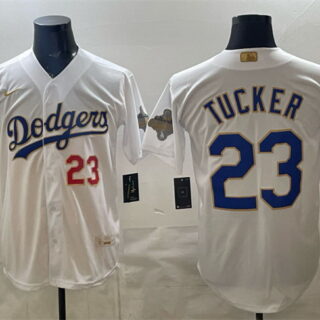 Men's Los Angeles Dodgers #23 Kyle Tucker White 2026 Gold Collection Stadium Stitched Baseball Jersey
