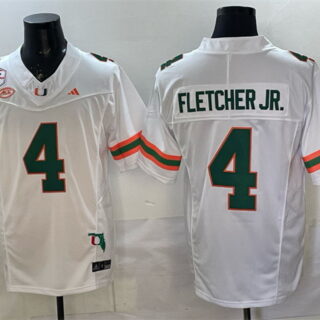 Men's Miami Hurricanes #4 Mark Fletcher Jr. White F.U.S.E. Fiesta Bowl Champions & Florida Patch Stitched Football Jersey