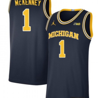 Men's Michigan Wolverines #1 Trey McKenney Navy Stitched Basketball Jersey