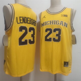 Men's Michigan Wolverines #23 Yaxel Lendeborg Yellow Vapor Limited Stitched Football Jersey