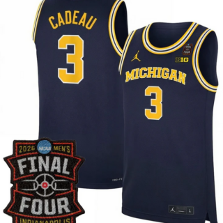 Men's Michigan Wolverines #3 Elliot Cadeau Navy 2025 26 With Final Four Patch Stitched Basketball Jersey