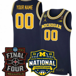 Men's Michigan Wolverines ACTIVE PLAYER Custom Navy 2025 26 Final Four & National Champions Patch Stitched Basketball Jersey