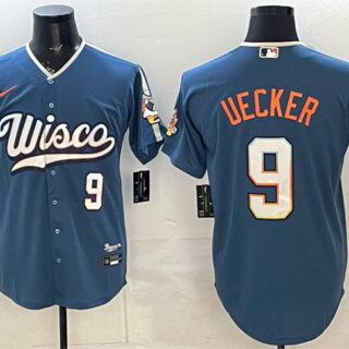 Men's Milwaukee Brewers #9 Bob Uecker Mineral Blue 2026 City Connect Stadium Stitched Baseball Jersey