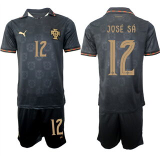 Men's Portugal Team #12 Jose Sa Black 2026 World Cup Away Soccer Jersey Suit 001