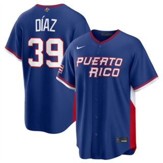 Men's Puerto Rico Baseball #39 Edwin Diaz Blue 2026 World Baseball Classic Road Stadium Stitched Jersey