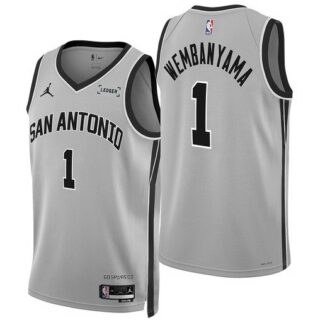 Men's San Antonio Spurs #1 Victor Wembanyama Silver 2025-26 Statement Edition Stitched Basketball Jersey