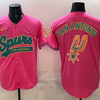 Men's San Antonio Spurs Team Big Logo Pink Stitched Baseball Jersey