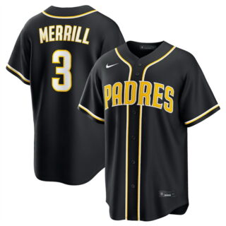 Men's San Diego Padres #3 Jackson Merrill 2026 Fashion Replica Black Out Stitched Baseball Jersey