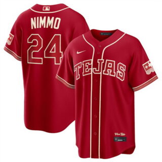 Men's Texas Rangers #24 Brandon Nimmo Red 2026 City Connect Stadium Stitched Baseball Jersey