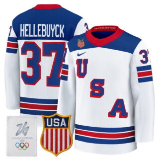 Men's USA #37 Connor Hellebuyck Home White 2026 Olympic Hockey Jersey