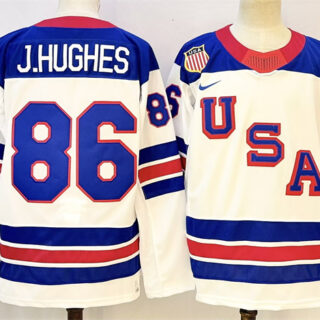 Men's USA #86 Jack Hughes White 2025-2026 Stitched Jersey
