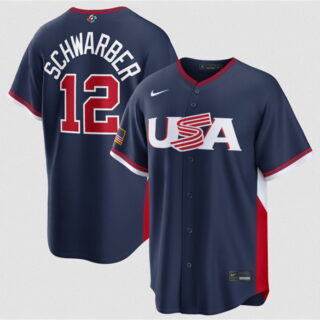 Youth USA Baseball #12 Kyle Schwarber Navy 2026 World Baseball Classic Road Stadium Stitched Jersey
